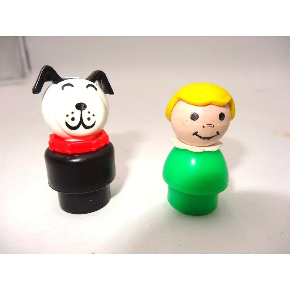 Fisher-Price Little People Green Girl w/ Blonde Hair  Black & White‎ Dog Lucky